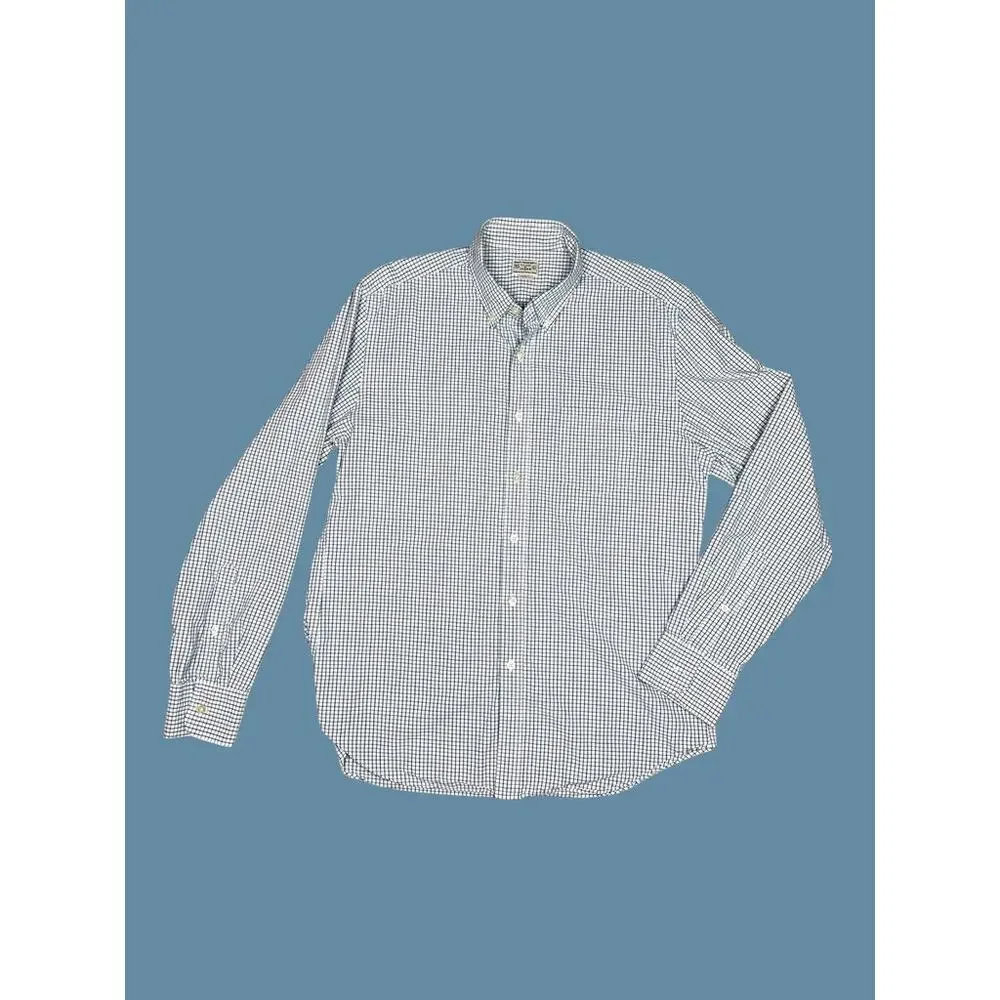 J.Crew Plaid Woven Cotton Button Up Shirt White Blue Green Size Large